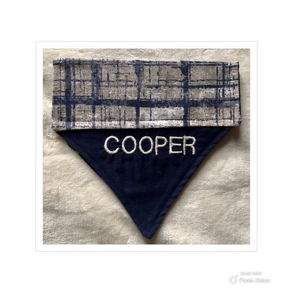 HANDMADE DOG BANDANA PERSONALIZED EMBROIDERED COOPER SLIP ON COLLAR - Picture 3 of 10